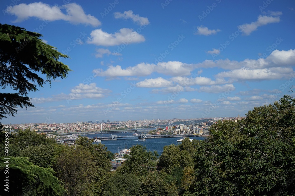 Panoramic view of Bosporus or Bosphorus, Strait of Istanbul - Landscape from old town in Istanbul, Turkey