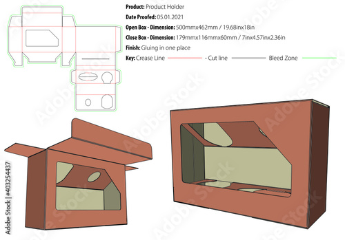 Product Holder packaging design template snap lock bottom gluing die cut - vector