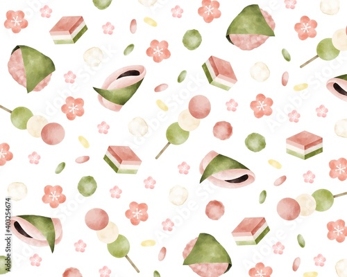 ひな祭りの食べ物　背景素材　水彩風イラスト