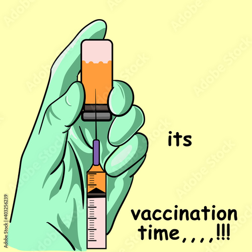 hand holding injection and a bottle of vaccine,campaign for vaccinated
