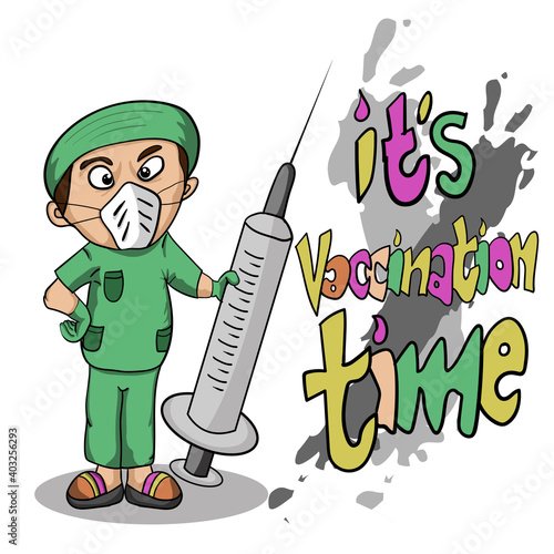 nurse holding injection campaign to vaccinated vector illustration