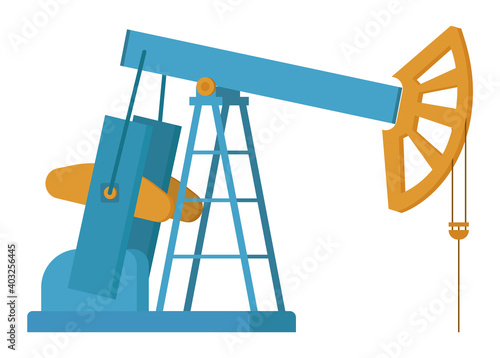 Oil industry equipment, Pumpjack and oil barrels, Overground drive for a reciprocating piston pump in an oil well. Working pumps and drilling rig, technilogical machine isolated on white background