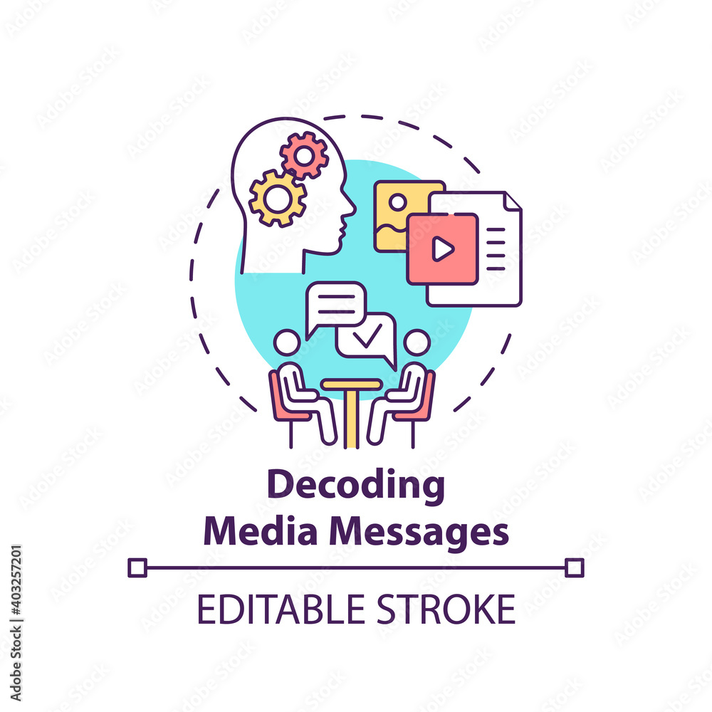 Decoding media messages concept icon. Media literacy elements idea thin ...