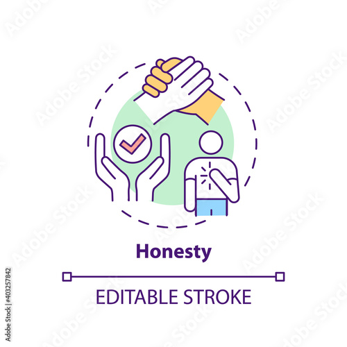 Honesty concept icon. Journalistic ethics standards idea thin line illustration. Seeking truth and reporting it. Truthfulness and accuracy. Vector isolated outline RGB color drawing. Editable stroke