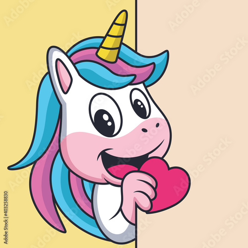 Cute Unicorn bring Love with Smile. Cartoon Vector Icon Illustration. Animal Love Icon Concept Isolated Premium Vector.