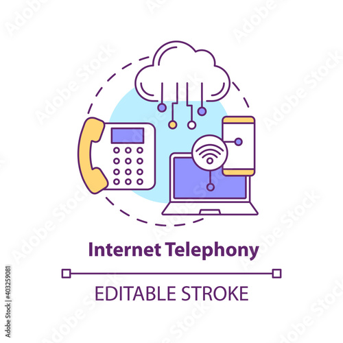 Internet telephony concept icon. New media example idea thin line illustration. Providing telephone services. Phone calls, voicemail. Vector isolated outline RGB color drawing. Editable stroke