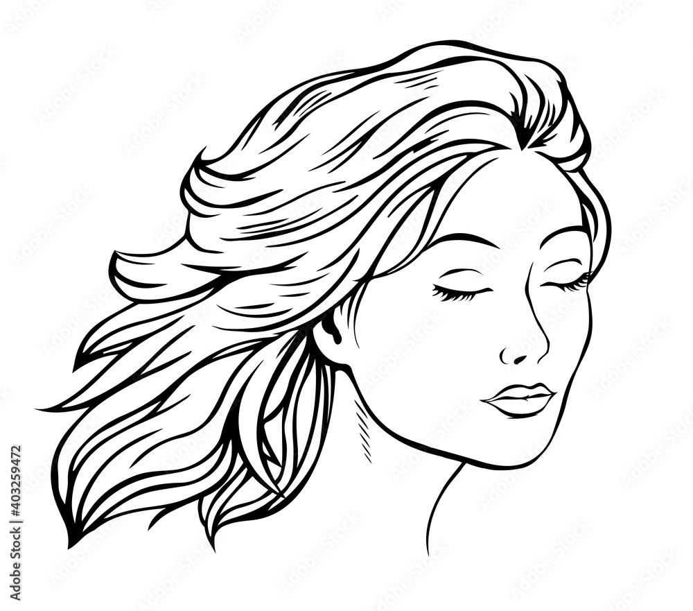 Portrait of a beautiful girl. The eyes are closed. Freehand drawing for beauty salons and labels. Vector illustration sketch. White background. Portrait of a beautiful girl. The eyes are closed. Freehand drawing for beauty salons and labels. Vector illustration sketch. White background.