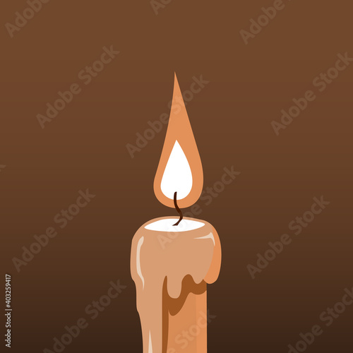 Burning paraffin candle in the dark. A spark of flame. Vector illustration.