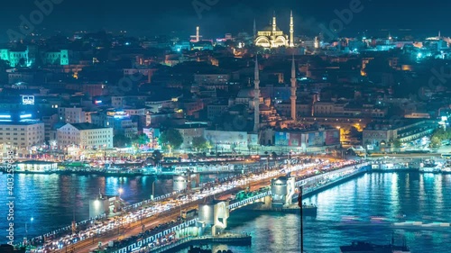 Wallpaper Mural Timelapse Night view of Galata bridge and Tower in Istanbul, Turkey. Galata bridge spans the Golden Horn. Torontodigital.ca