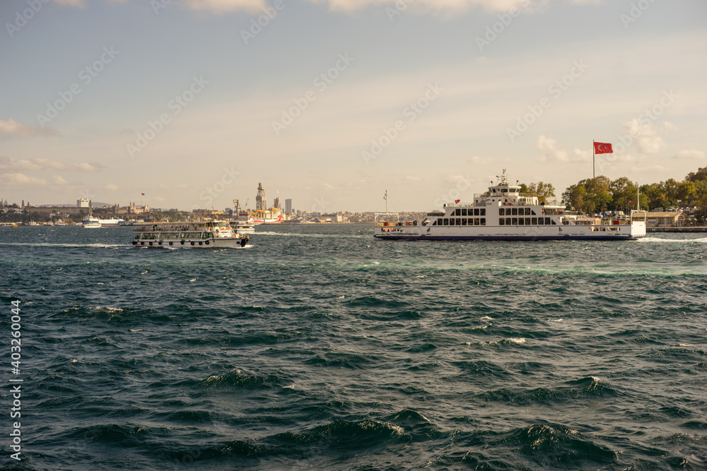 View of Istanbul Bosphorus Sea Bright Day 