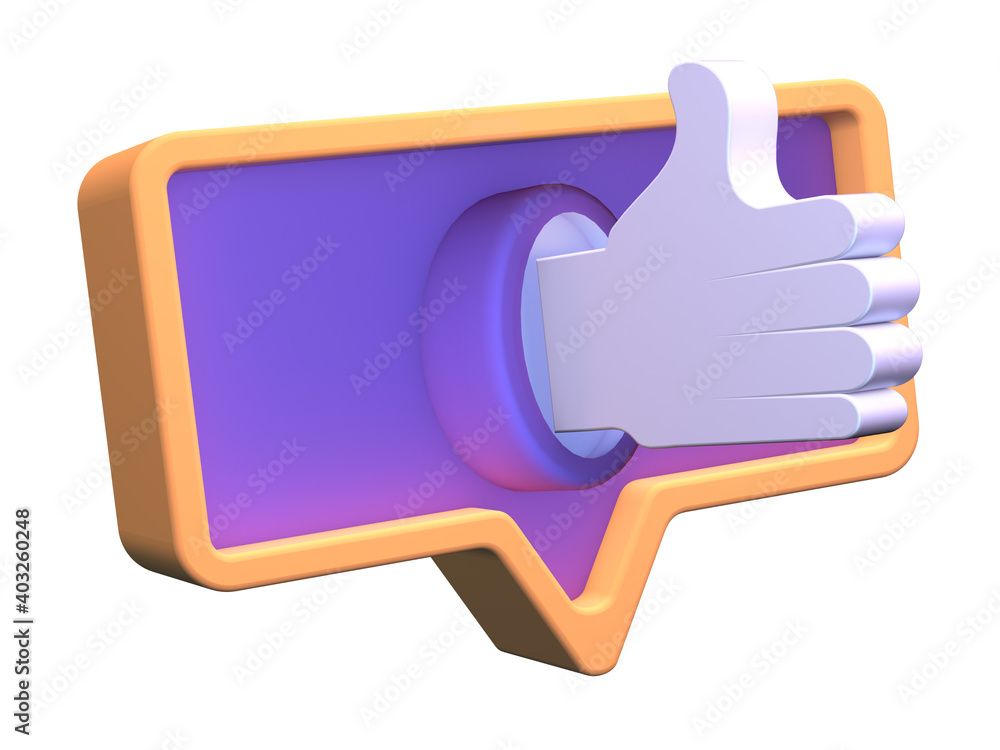 3D render hand Like icon social media. 3D render hand Like icon social media.