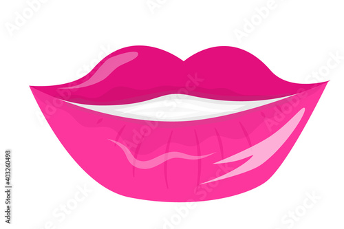 Pink lips in cartoon style isolated on white background. Lips for Valentines day card design. Vector illustration for February 14