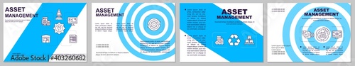 Asset management blue brochure template. Business finance. Flyer, booklet, leaflet print, cover design with linear icons. Vector layouts for magazines, annual reports, advertising posters