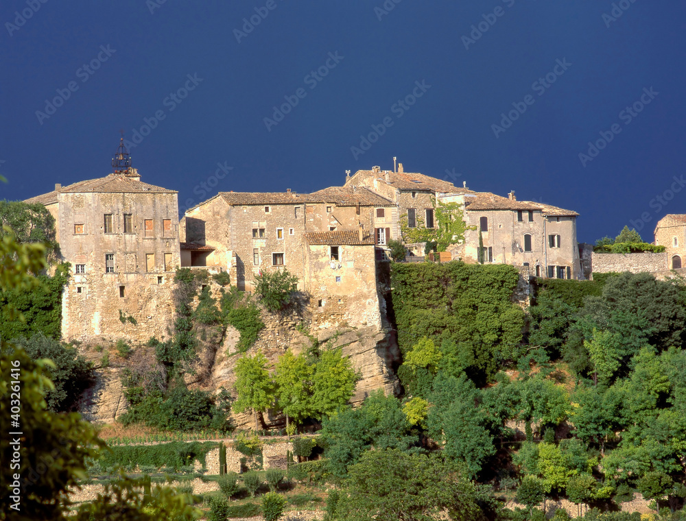 View of old traditional French small Provencal village Bonnieux