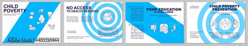Child poverty blue brochure template. Children protection. Flyer, booklet, leaflet print, cover design with linear icons. Vector layouts for magazines, annual reports, advertising posters