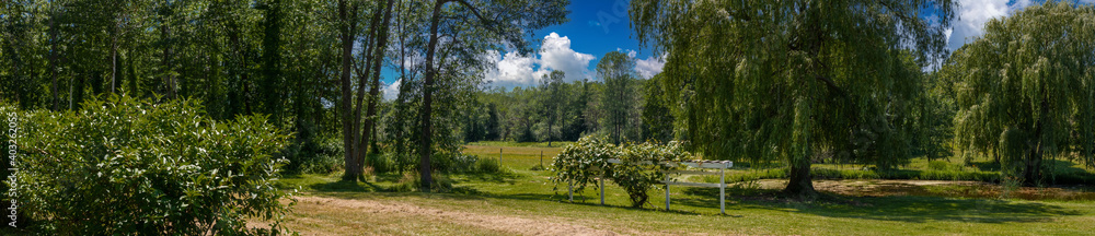Panoramic summer view of a land in Willsboro Point NY