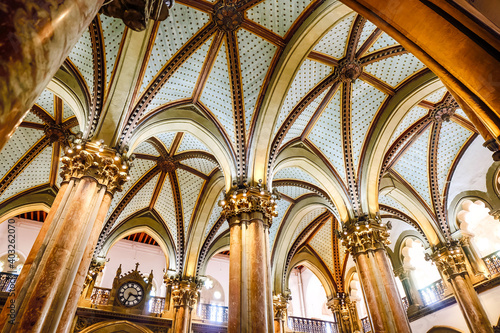 Architecture inside Chhatrapati Shivaji Maharaj Terminus Railway Station is a historic terninal train station and UNESCO World heritage Site in Mumbai, Maharashtra, India.