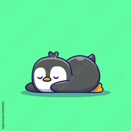 Cute Penguin Sleeping Cartoon Vector Icon Illustration. Animal Love Icon Concept Isolated Premium Vector. Flat Cartoon Style