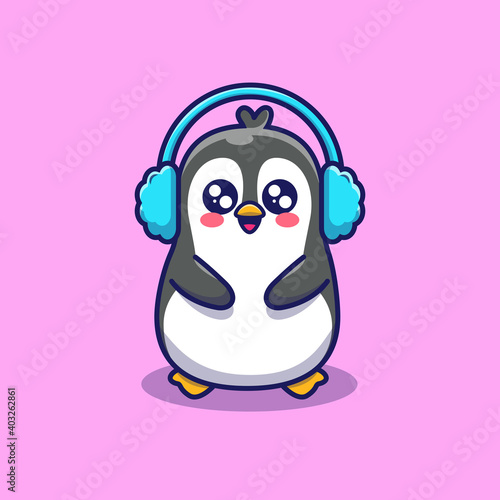 Cute Penguin Wearing Earmuff Cartoon Vector Icon
Illustration. Animal Wildlife Icon Concept Isolated Premium Vector. Flat Cartoon Style