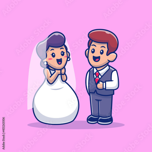 Man and Woman Married Cartoon Vector Icon Illustration. Couple People Icon Concept Isolated Premium Vector. Flat Cartoon Style