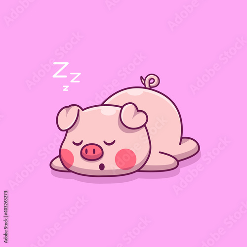 Cute Pig Sleeping Cartoon Vector Icon Illustration. Animal Nature Icon Concept Isolated Premium Vector. Flat Cartoon Style
