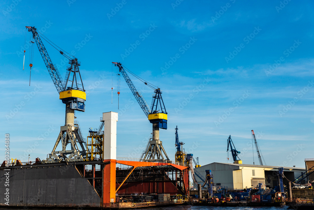Container cranes in the port of Hamburg, Germany