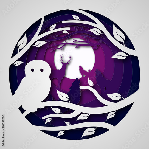 Vector night in paper art style