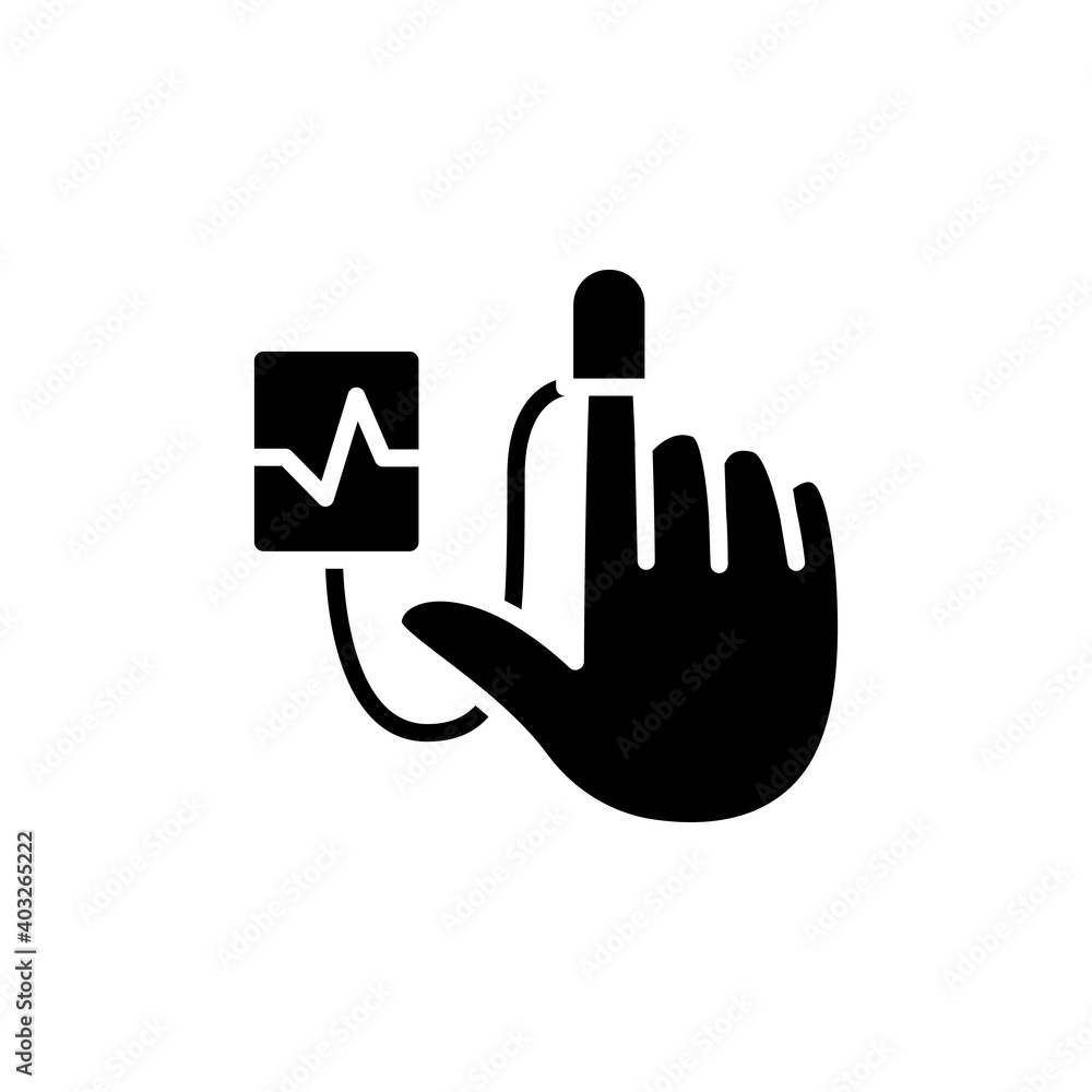Tracking health glyph icon. New normal concept. Health care and prevention culture. Finger pulse tracker. New life after covid19 outbreak. Pandemic time. Isolated silhouette vector illustration Tracking health glyph icon. New normal concept. Health care and prevention culture. Finger pulse tracker. New life after covid19 outbreak. Pandemic time. Isolated silhouette vector illustration
