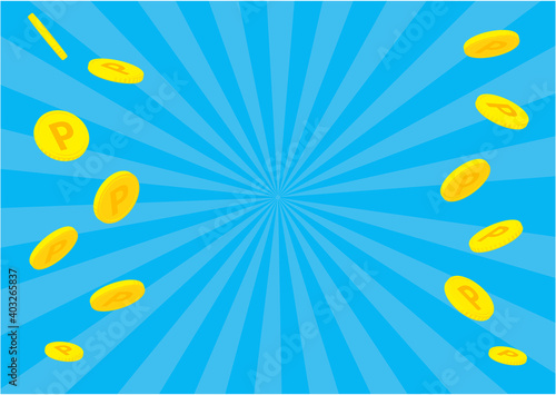 Gold coins explosion.Isolated on a concentrated background.