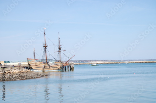 Bild auf Leinwand Mayflower Sailboat Docked in America's Hometown Plymouth Massachusetts in Spring