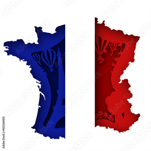Vector france in paper art style