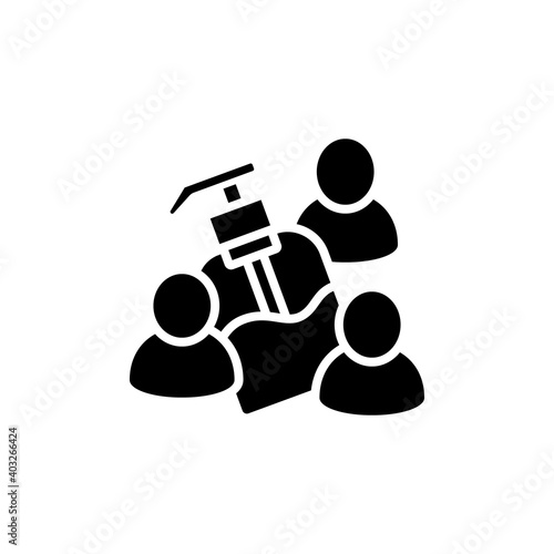 Public hygiene glyph icon. New normal concept. Antiseptic in public place. Hand sanitizing culture. New life after covid19 outbreak. Pandemic time. Isolated silhouette vector illustration