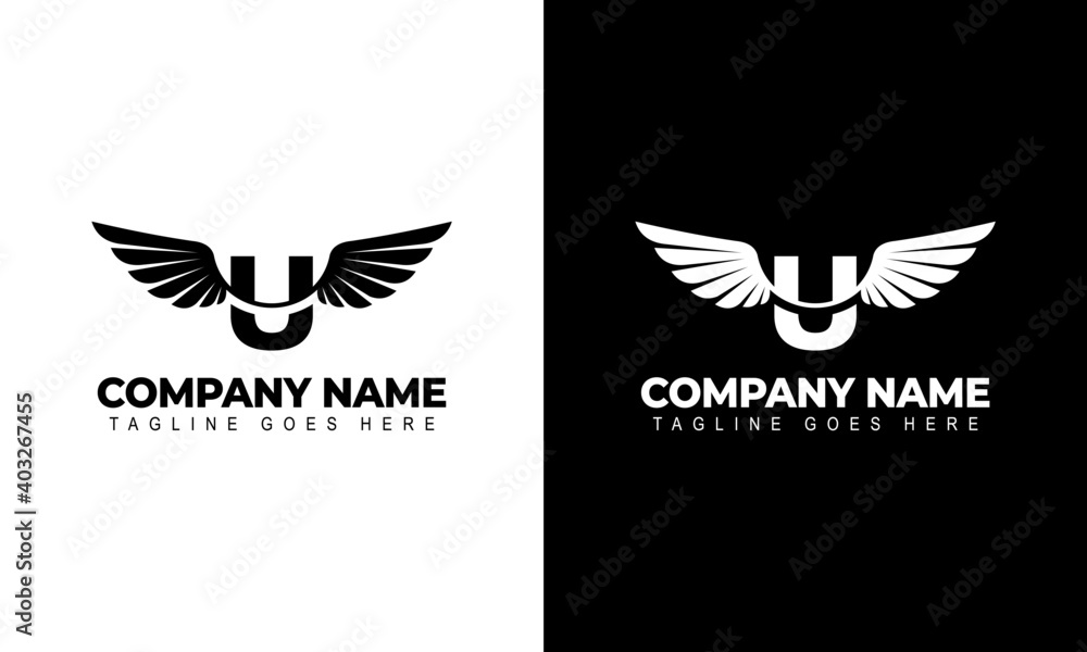 Letter U with wings. Template for logo label emblem sign stamp. Vector ...