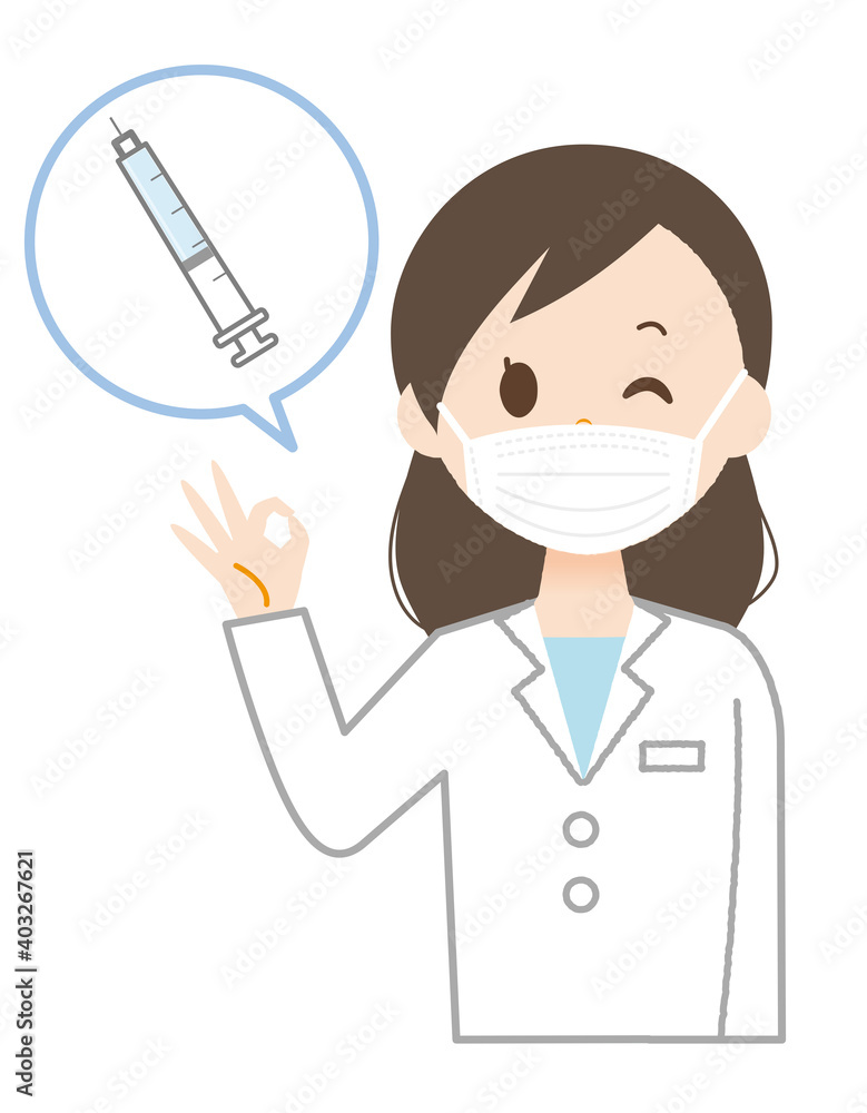 Illustrations of docter explaining vaccination.