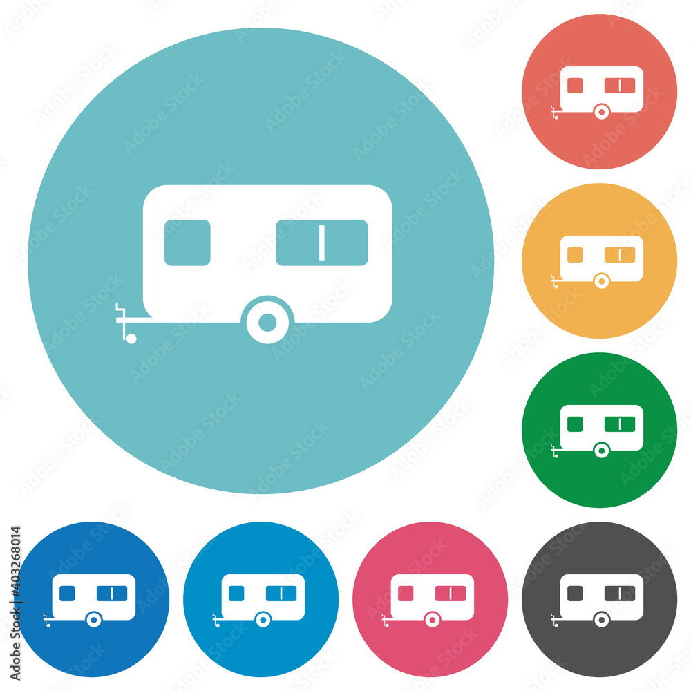 Caravan trailer flat round icons Caravan trailer flat round icons