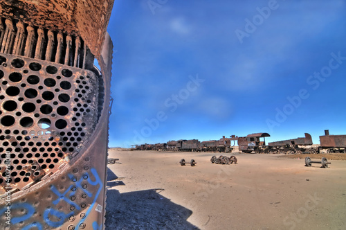 The train cemetery, Salar de Uyuni or salt desert of Uyuni, Bolivia, South America photo