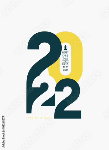 2022 Happy New Year. Creative concept of design template with typography logo 2022 for celebration and season decoration. Minimalistic trendy vector for calendar, card, branding, banner, cover.