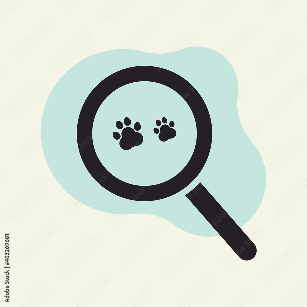 Magnifying glass looking for cat footprints icon design vector illustration Magnifying glass looking for cat footprints icon design vector illustration