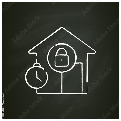 Curfew chalk icon. New normal concept. Quarantine rules, lockdown. Social isolation. Closed public place. New life after covid19 outbreak. Pandemic time. Isolated vector illustration on chalkboard