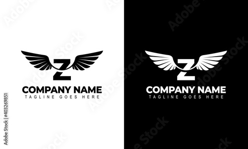 Letter Z with wings. Template for logo  label  emblem  sign  stamp. Vector illustration.