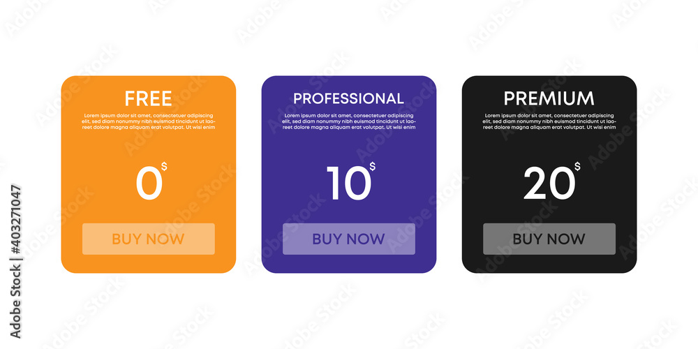 Obraz premium Templates of price tables for web sites. Site subscription free, pro or premium