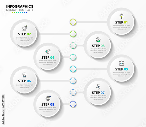 Infographic design template. Timeline concept with 8 steps