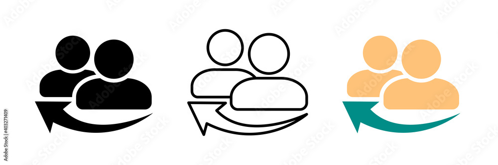 Set of people referral icons. Referrals reference icon, recommend meeting, program, affiliate program. Reference teamwork business. Vector illustration. Set of people referral icons. Referrals reference icon, recommend meeting, program, affiliate program. Reference teamwork business. Vector illustration.