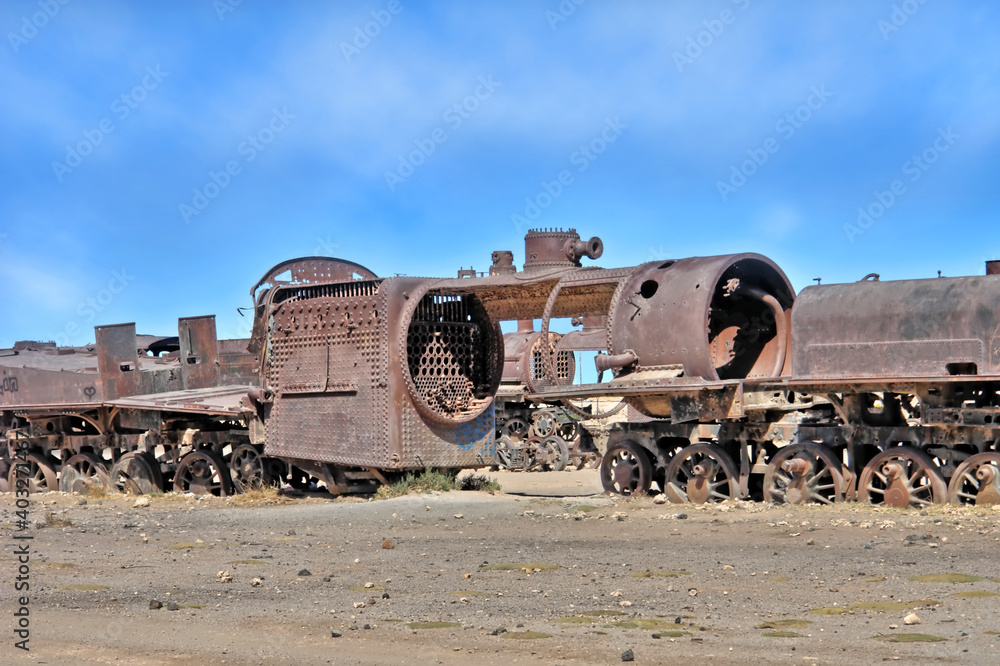 The train cemetery, Salar de Uyuni or salt desert of Uyuni, Bolivia, South America The train cemetery, Salar de Uyuni or salt desert of Uyuni, Bolivia, South America