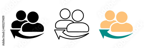 Set of people referral icons. Referrals reference icon, recommend meeting, program, affiliate program. Reference teamwork business. Vector illustration.