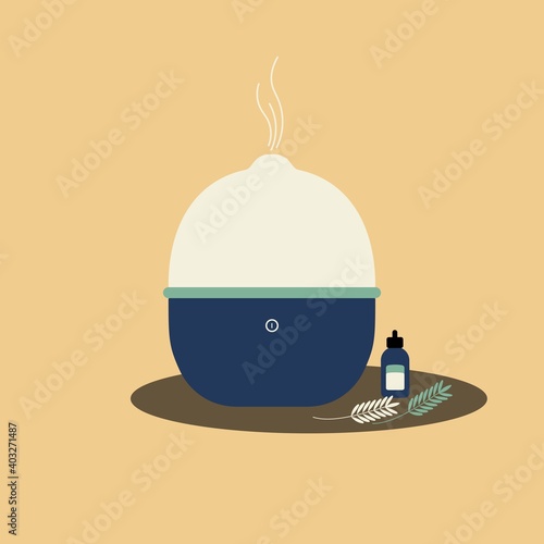 Aromatherapy diffuser for essential oils. Humidifier with natural air freshener, relaxation, spa concept. Retro colours.