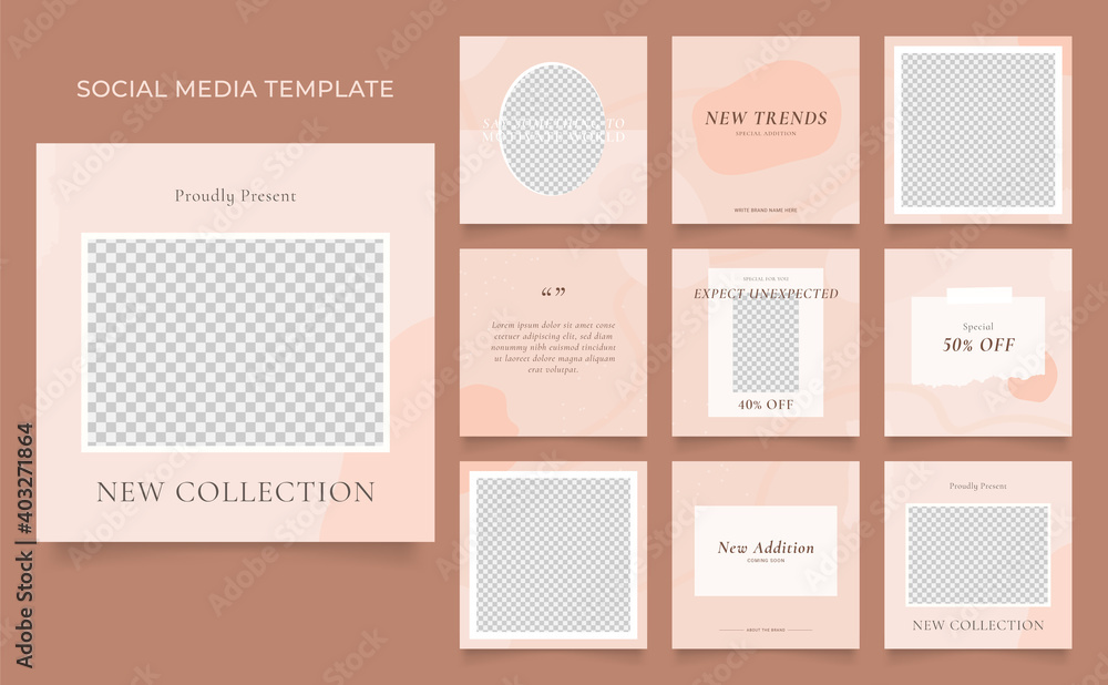 social media template banner blog fashion sale promotion. fully editable instagram and facebook square post frame puzzle organic sale poster. brown khaki beige vector background