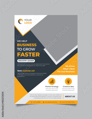 Corporate business flyer template. Creative modern business flyer template design with yellow and black shape
