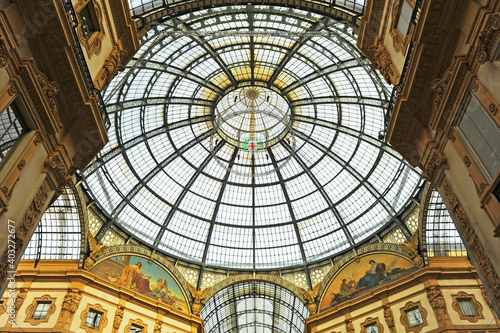 Glass dome of the gallery - Galleria Vittorio Emanuele II in Milan  Lombardy  Italy. Built between 1865 and 1877  it is an active shopping center for major fashion brands.