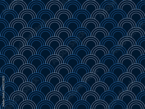 Abstract . Sashiko seamless pattern line indigo and white background. design for pillow, print, fashion, clothing, fabric, gift wrap. Vector.
